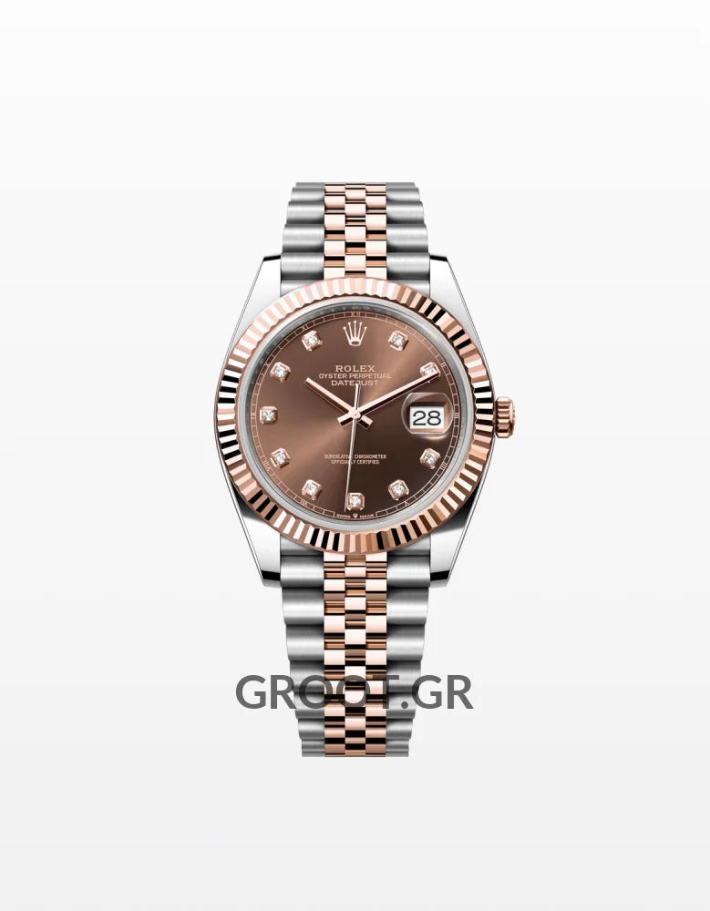 Rolex Datejust Two Tone Pink Gold Chocolate Diamonds Dial Jubille 41Mm