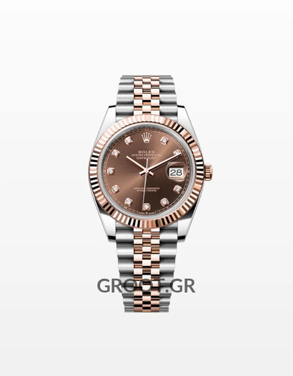 Rolex Datejust Two Tone Pink Gold Chocolate Diamonds Dial Jubille 41Mm
