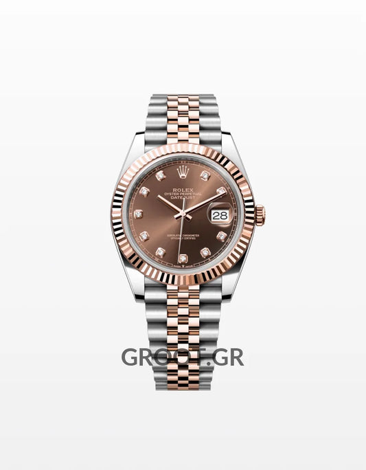 Rolex Datejust Two Tone Pink Gold Chocolate Diamonds Dial Jubille 41Mm
