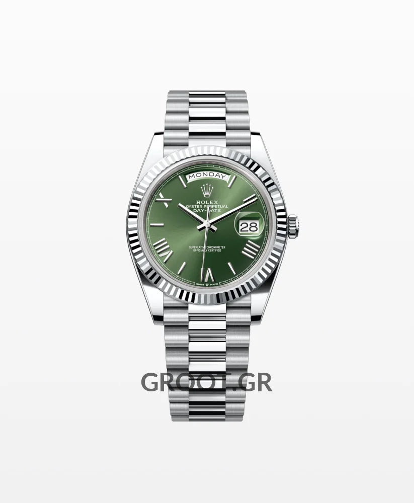 Rolex Day-Date Steel Olive Green Roman Dial President 40Mm