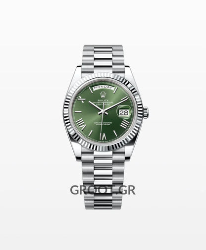Rolex Day-Date Steel Olive Green Roman Dial President 40Mm