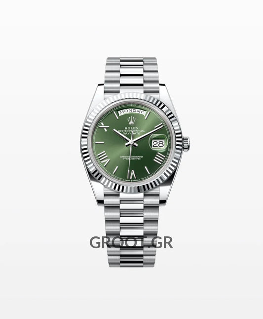 Rolex Day-Date Steel Olive Green Roman Dial President 40Mm