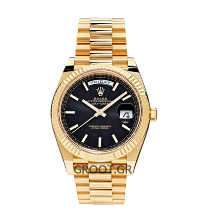 Rolex Day-Date Yellow Gold Black Diagonal Dial President 40Mm