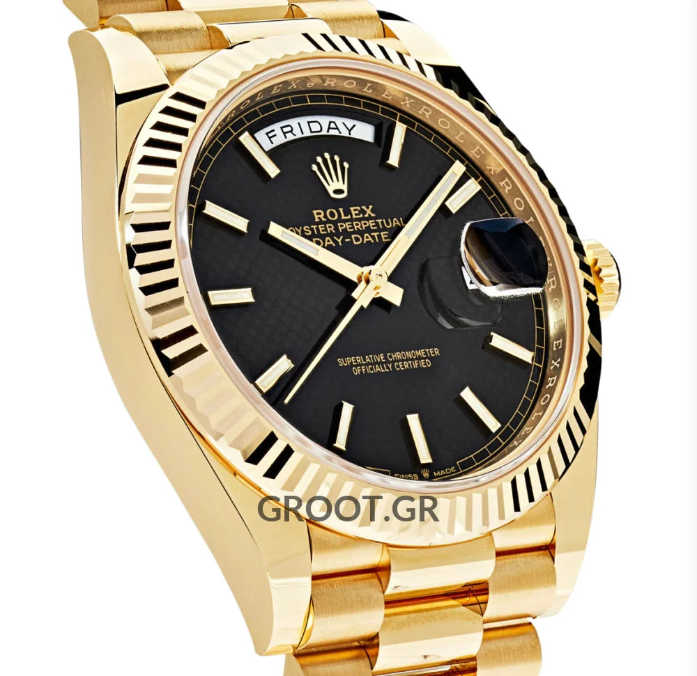 Rolex Day-Date Yellow Gold Black Diagonal Dial President 40Mm