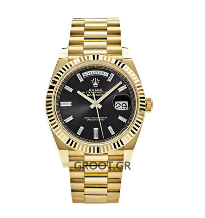 Rolex Day-Date Yellow Gold Black Diamond Dial 40Mm