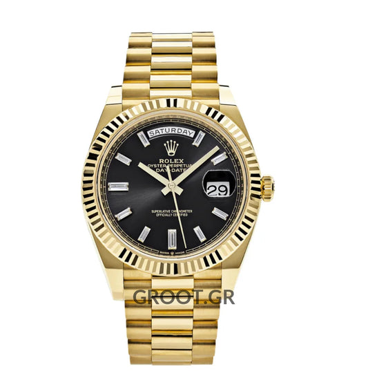 Rolex Day-Date Yellow Gold Black Diamond Dial 40Mm