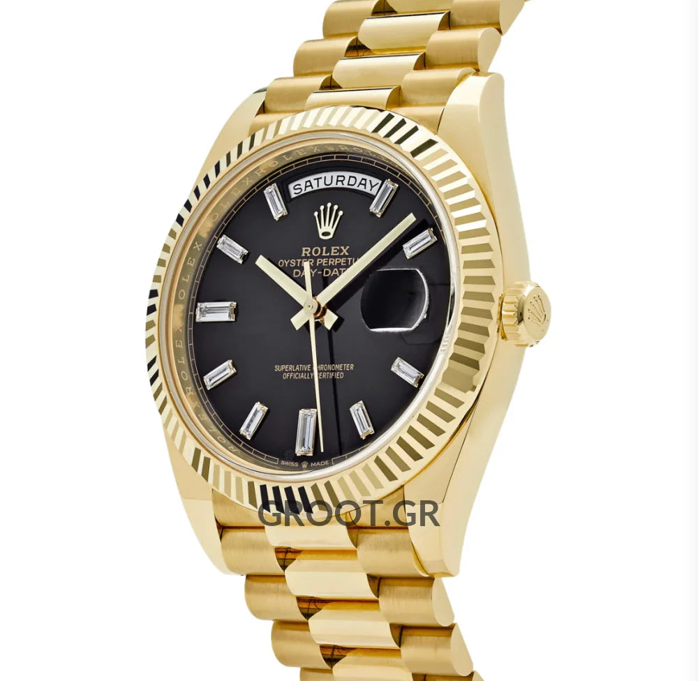 Rolex Day-Date Yellow Gold Black Diamond Dial 40Mm