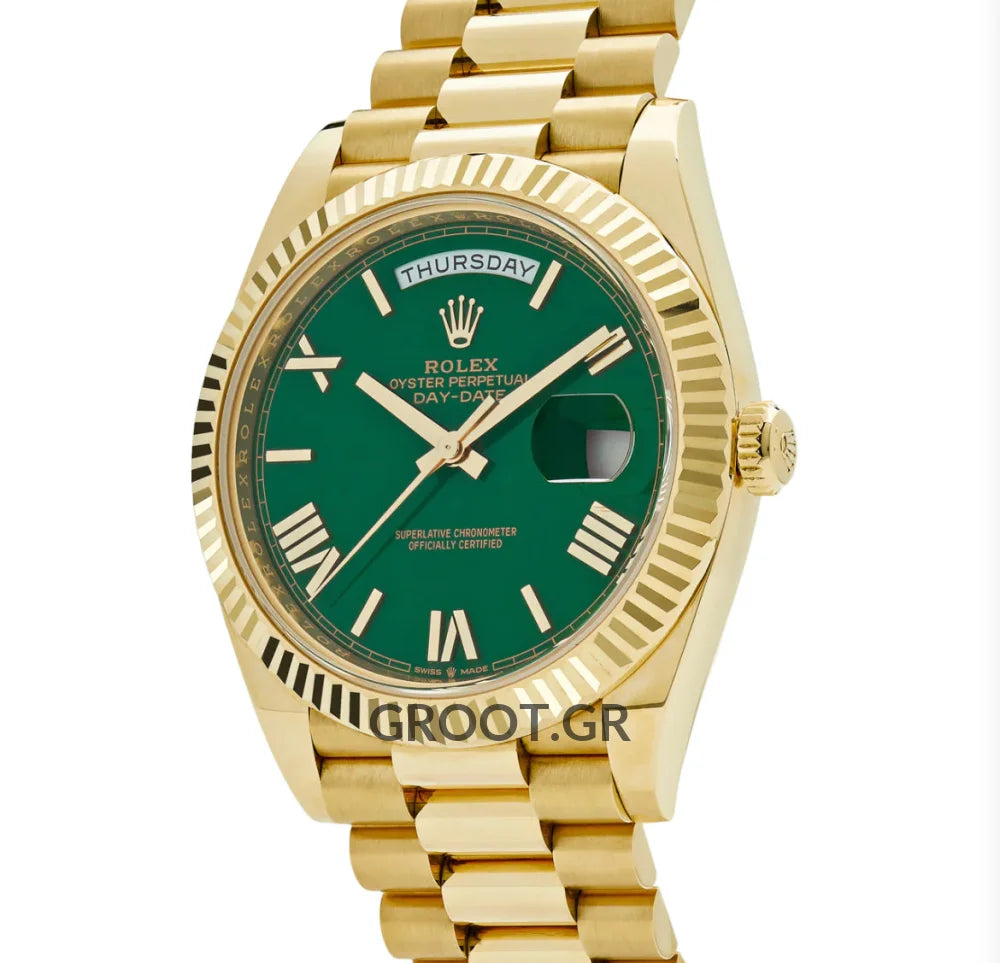 Rolex Day-Date Yellow Gold Green Dial President 40Mm
