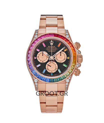 Rolex Daytona Rose Gold Rainbow Diamond Black & Pink Dial 40Mm