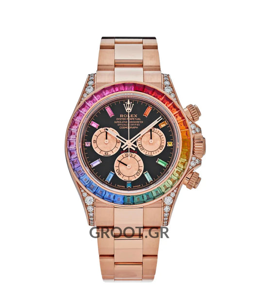 Rolex Daytona Rose Gold Rainbow Diamond Black & Pink Dial 40Mm