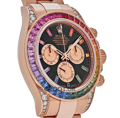 Rolex Daytona Rose Gold Rainbow Diamond Black & Pink Dial 40Mm