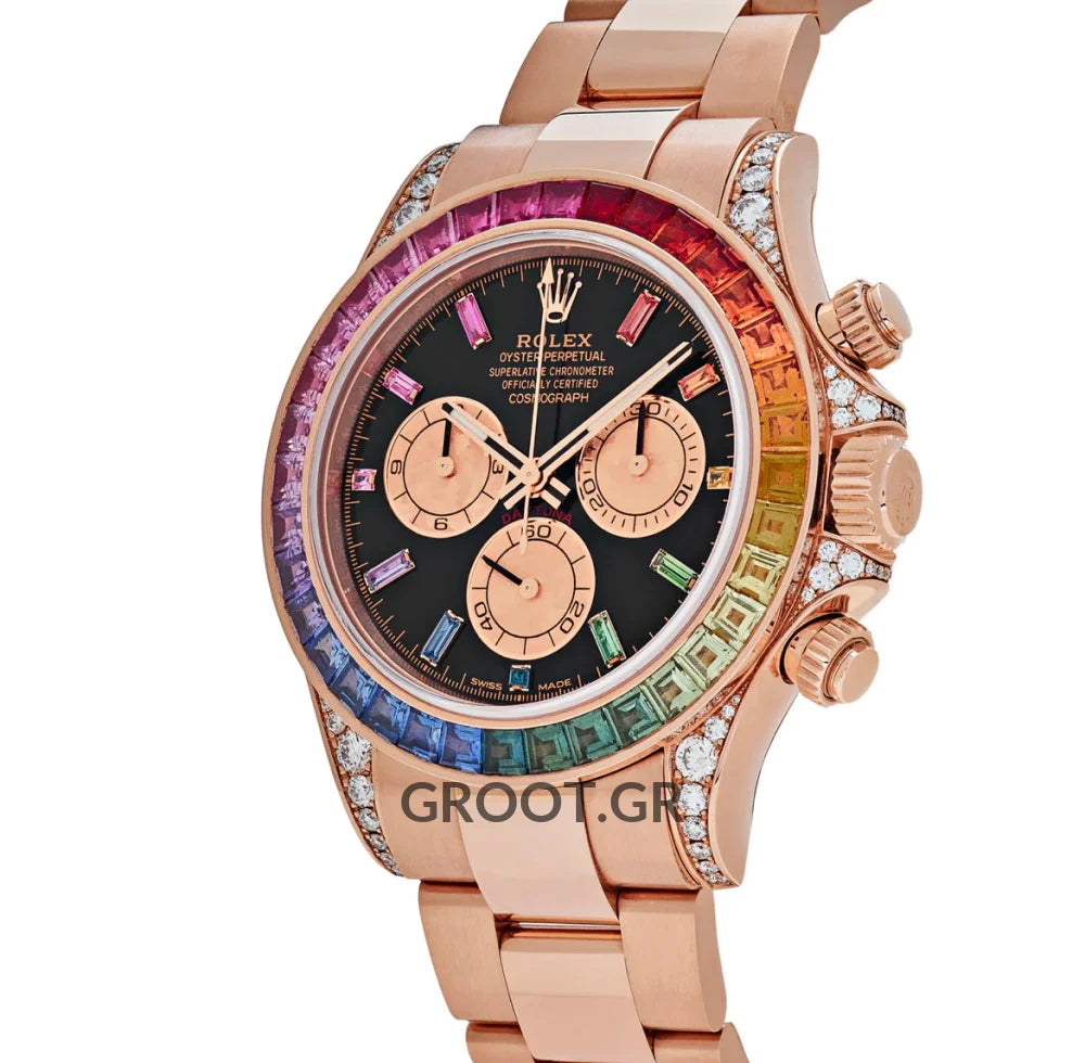 Rolex Daytona Rose Gold Rainbow Diamond Black & Pink Dial 40Mm
