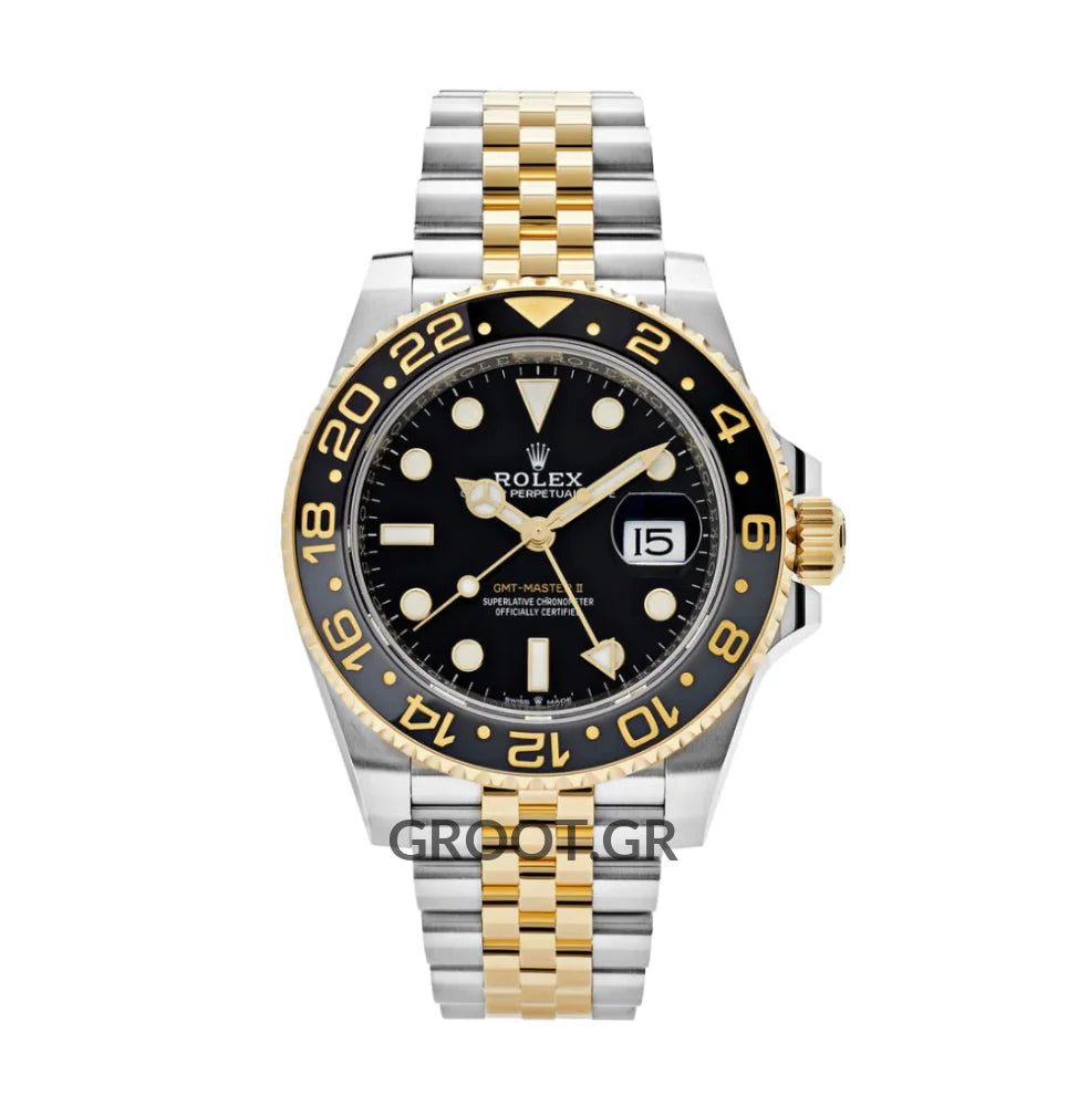 Rolex Gmt-Master Ii Two Tone Yellow Gold Black Dial Jubilee 40Mm