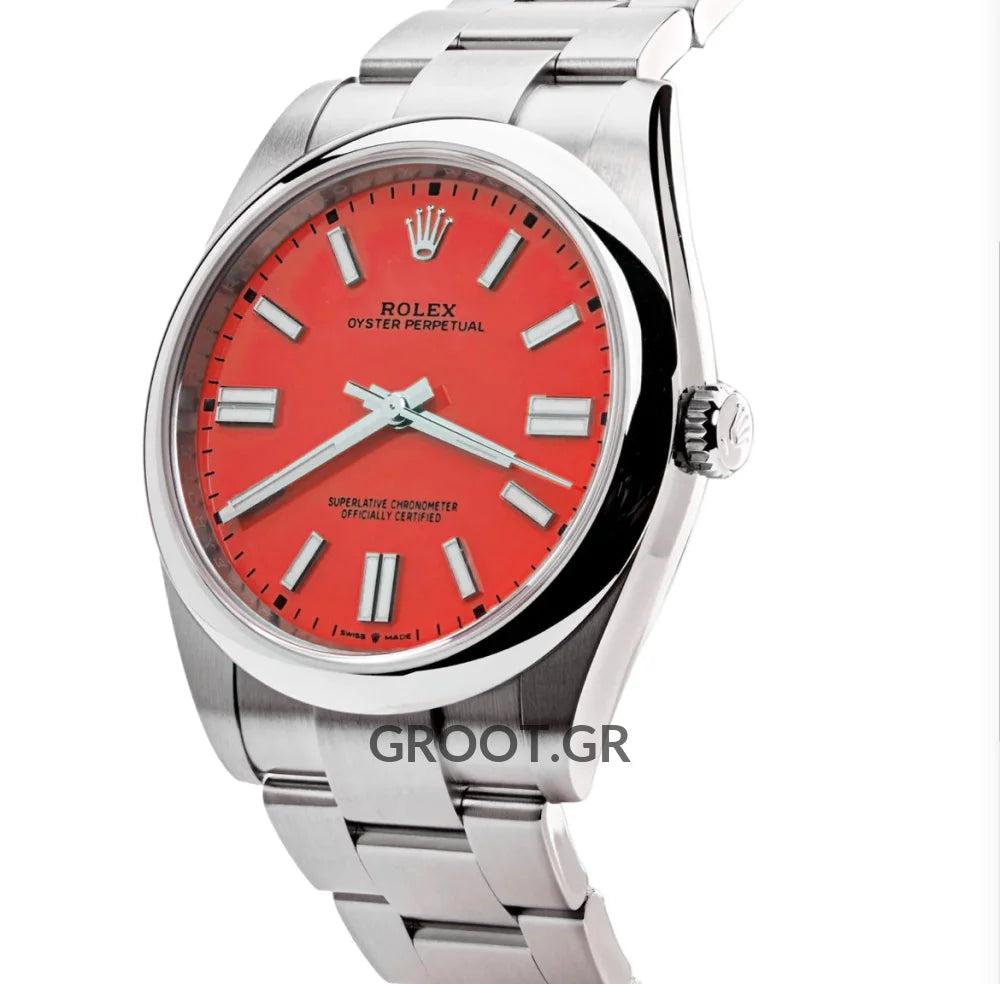 Rolex Oyster Perpetual Coral Red Dial 41Mm