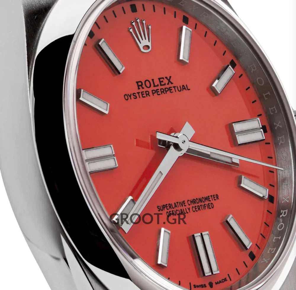 Rolex Oyster Perpetual Coral Red Dial 41Mm